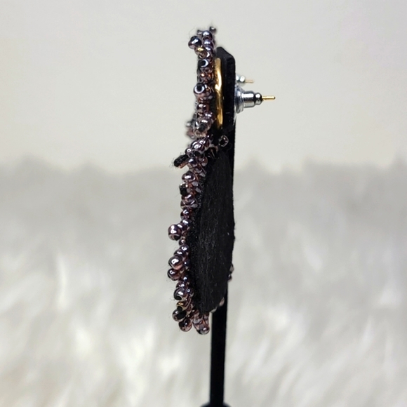 Statement Earrings Lightweight Starburst Gray Beaded Round Eclectic Unique Funky - Picture 2 of 4